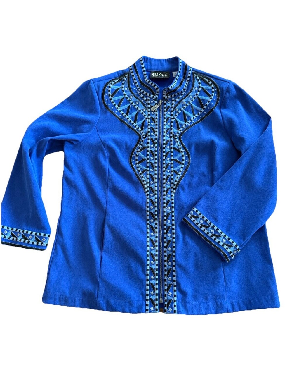 Bob Mackie Wearable Art Royal Blue Embroidered Full Zip Jacket Size Medium